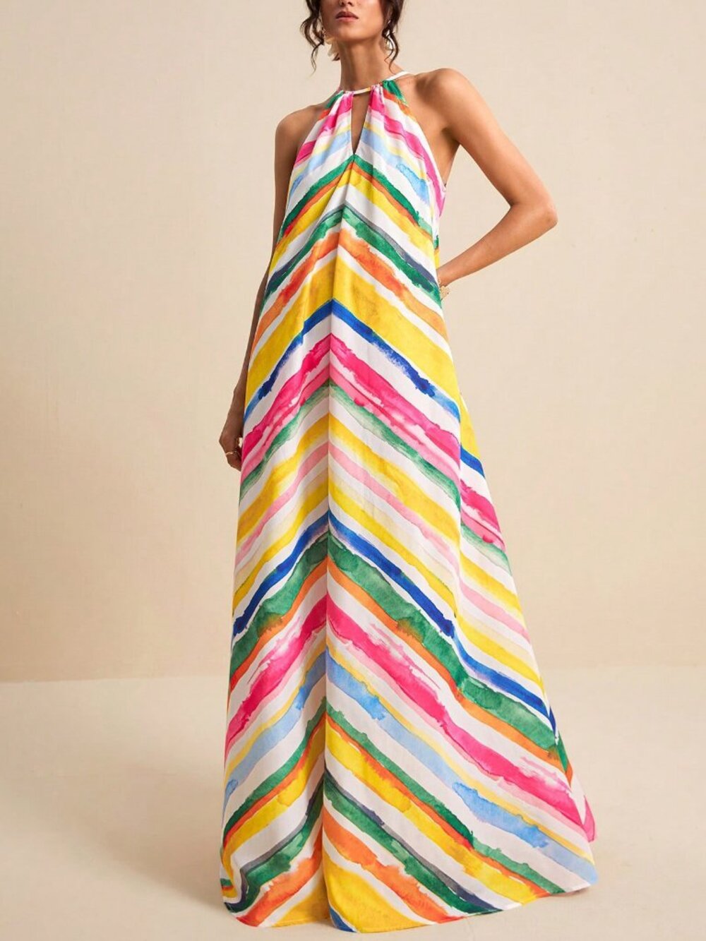 Multicolor Casual Women's Halter Neck Vacation Dress - Picture 5 of 6